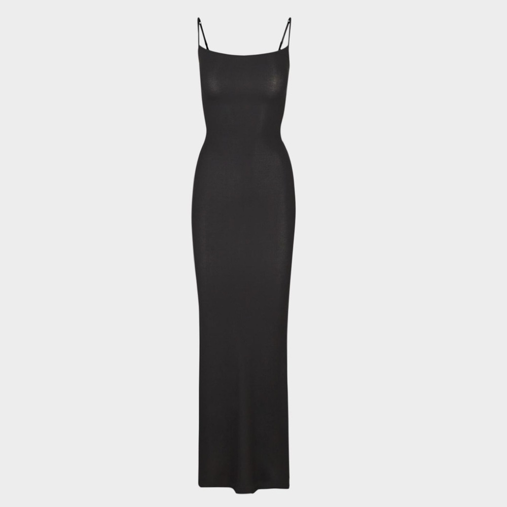 Skims Soft Lounge Ribbed Onyx Slip Maxi Dress S